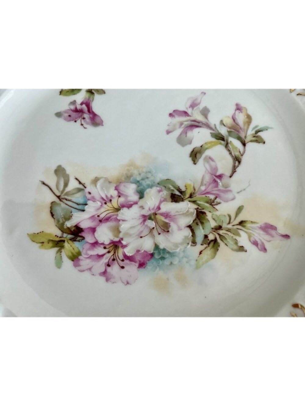 Antique Pierced Porcelain Plate Apple Blossom Floral Gold Gilt 10in - Picture 7 of 16